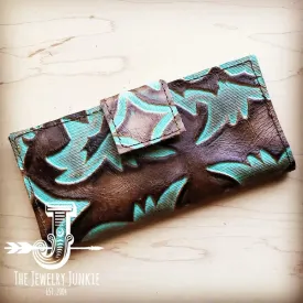 Embossed Leather Wallet in Turquoise Laredo w/ Snap