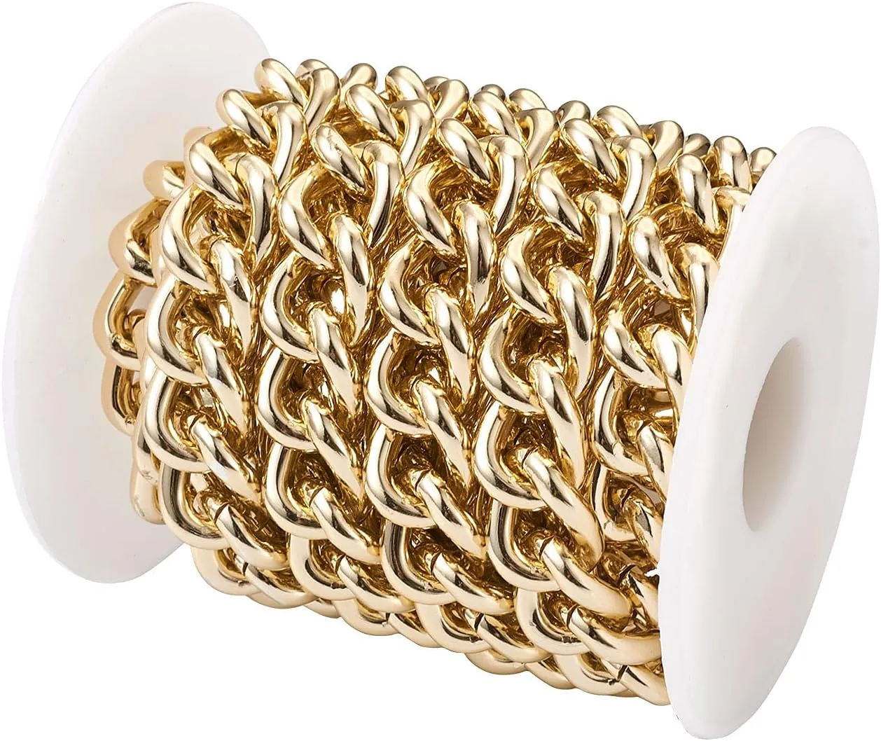 Fashewelry 3.28 Feet Aluminum Twist Curb Chain Link Golden Unwelded Oval Cross Link Chain 13x3.5mm for Jewelry Craft Shoulder Handbag Purse Replacement Straps Making