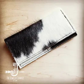 Hair-On Hide Leather Wallet in Spotted Black & White w/ Snap