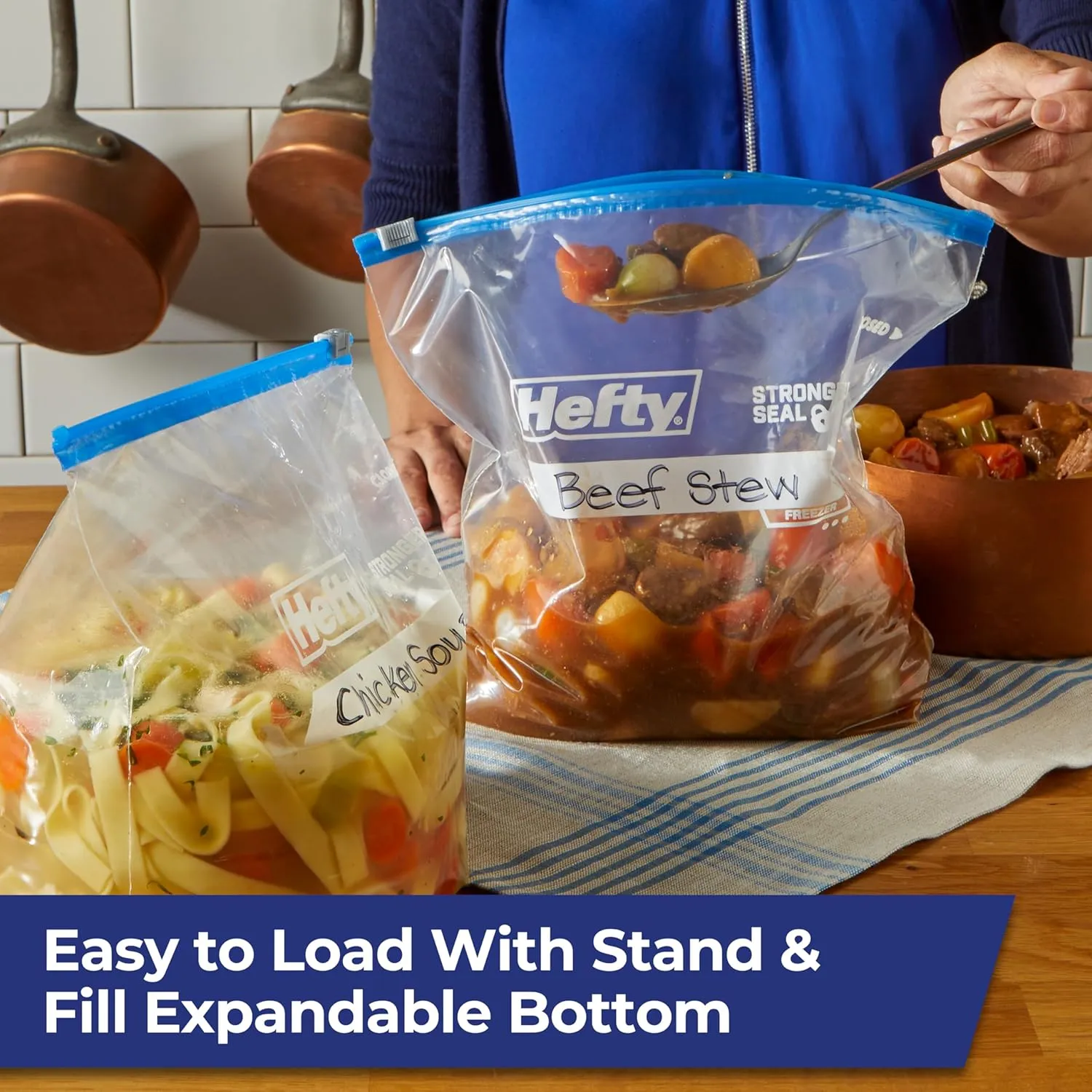 Hefty Slider Freezer Kitchen Storage Bags, Gallon Size, 56 Count