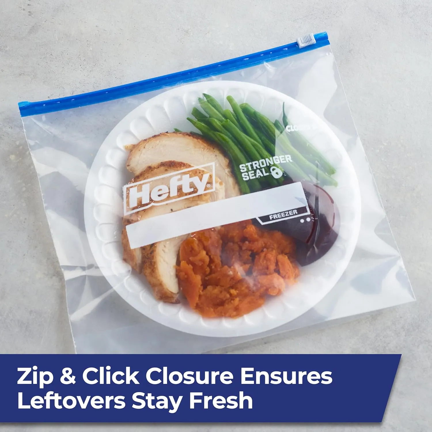Hefty Slider Freezer Kitchen Storage Bags, Gallon Size, 56 Count