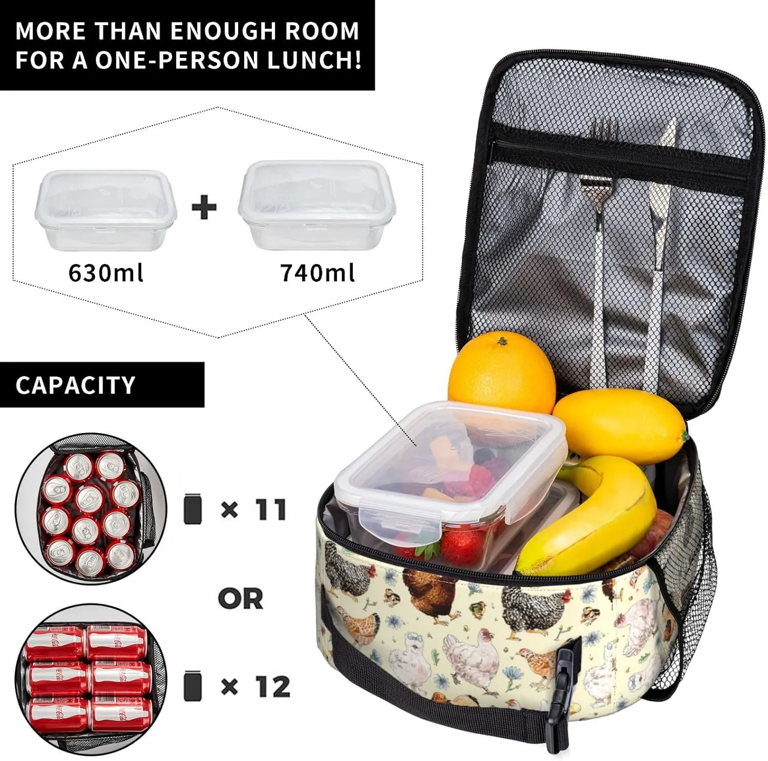 Hen And Chicken Farmhouse Insulated Lunch Box Bag for Boys & Girls, Reusable Kids Lunch Box Ideal for Hot or Cold Snacks & Bento Boxes