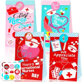 HOWAF Thank You Nurse Party Supplies Gift Bags with Stickers, We Appreciation You Treat Bags for Doctor Nursing Graduation Party, Nurse Appreciation Week Paper Candy Boxes Nurses Day Cookie Boxes