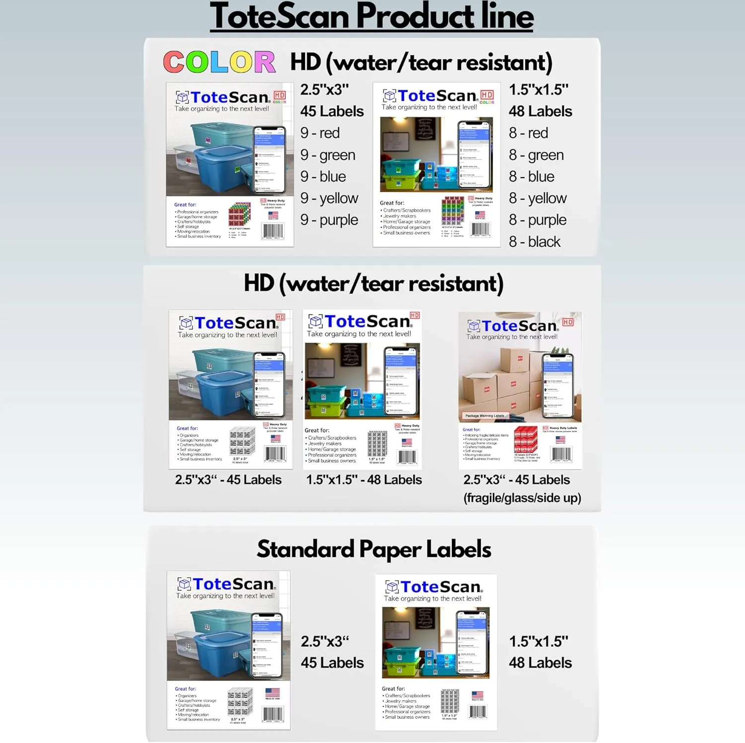Intelligent QR Labels for Organization/Moving/Storage (45 Unique Labels, 2.5"x3")