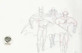 Justice League Original Production Drawing: Batman, The Flash, and Martian Manhunter