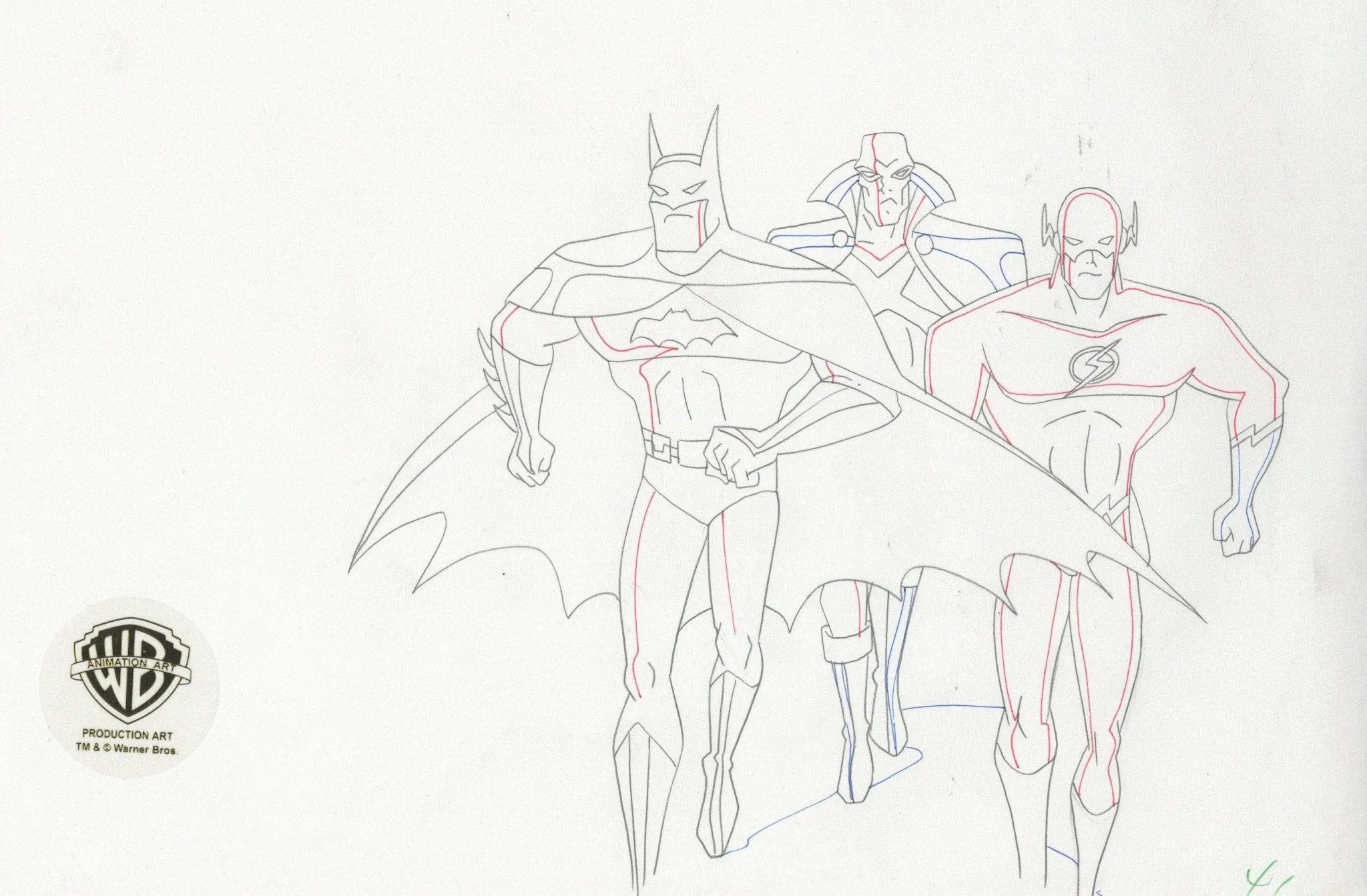 Justice League Original Production Drawing: Batman, The Flash, and Martian Manhunter