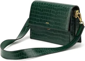 JW PEI Crocodile Pattern Leather Shoulder Bag, Green, Flap Closure with Gold Hardware
