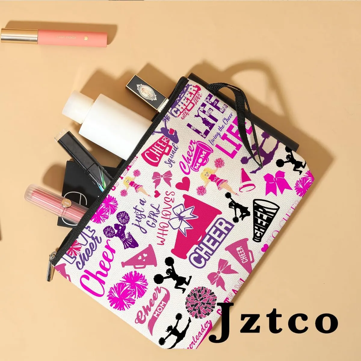 Jztco Cheer Stuff Cheerleading Gifts Cosmetic Bag Cheer Gifts Cheerleader Toiletry Bag Graduation Funny Makeup Bag Cheerleader Gifts Birthday Gifts for Women Teens Girls Girlfriend Cheer Coach Sister