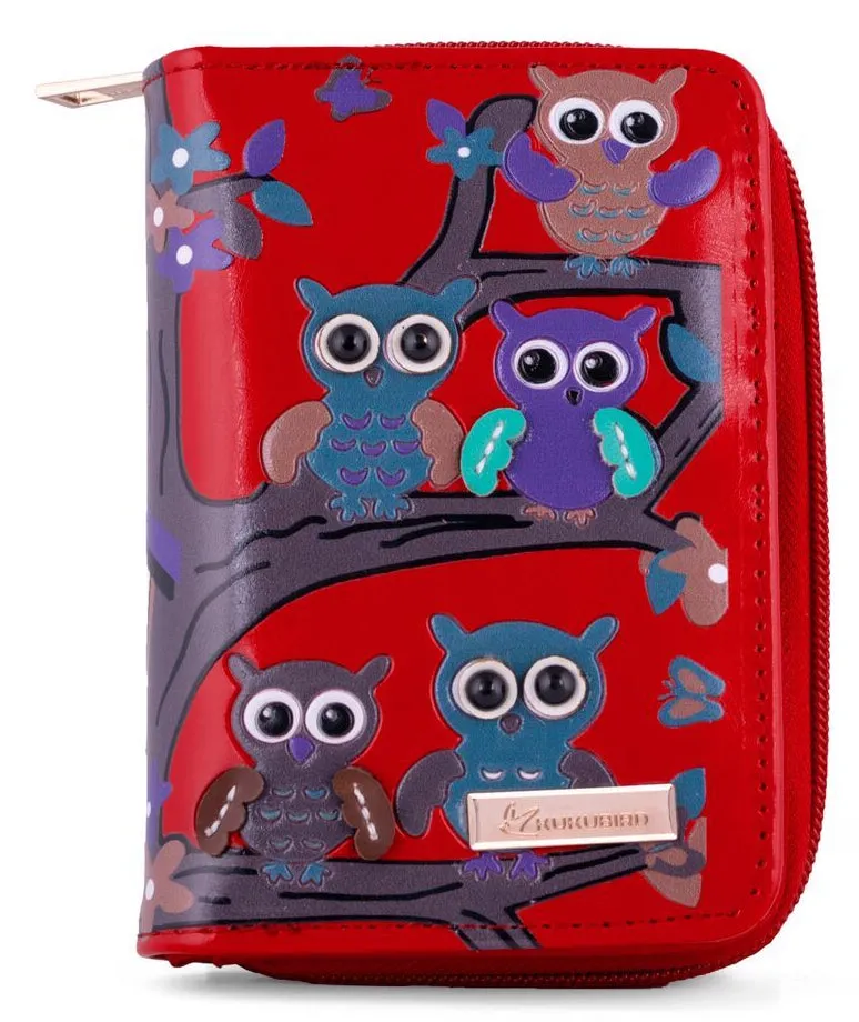 Kukubird Medium Purse Owl's in Tree - Red