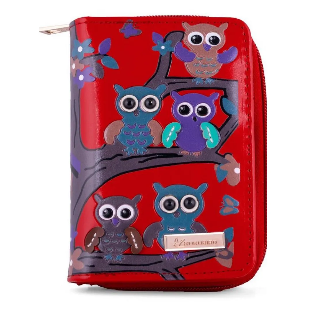 Kukubird Medium Purse Owl's in Tree - Red
