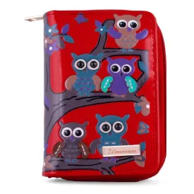 Kukubird Medium Purse Owl's in Tree - Red
