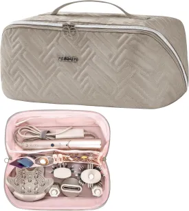 Leudes Hair Tools Travel Bag For Dy son Airwrap Hair Dryer Shark Flex Style Carrying Case Travel Makeup Bag Portable Pouch Open Flat Packing Organizers with Divider and Handle (Camel)
