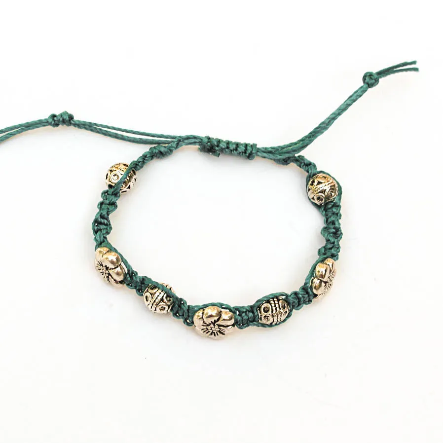 Macrame Bracelet with Mixed Pewter Beads & Sliding Closure