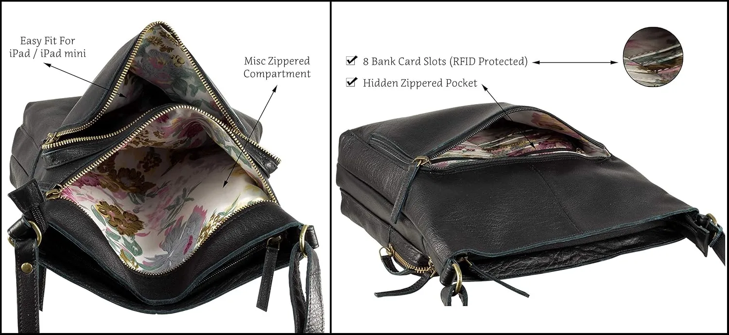 Mou Meraki Genuine Leather Crossbody Purse and Handbags - Crossover Bag Over the Shoulder Women