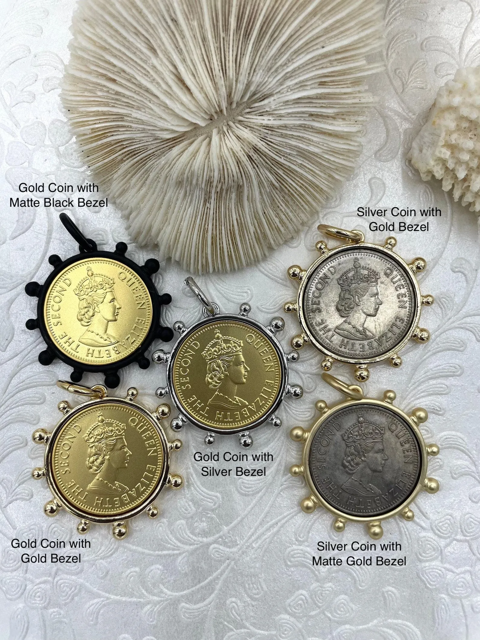 Queen Elizabeth II Coin Pendant, Queen Elizabeth Replica Coin, Royal Coin Pendant, Vintage Coin, Reproduction Coin 5 Styles Fast Ship