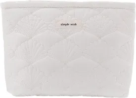 Quilted Makeup Bag, Portable Cosmetic Bag White Cotton Emergency Kit Bag Quilted Cotton Aesthetic Cute Travel Makeup Pencil Pouch with Shell Patterns for Women