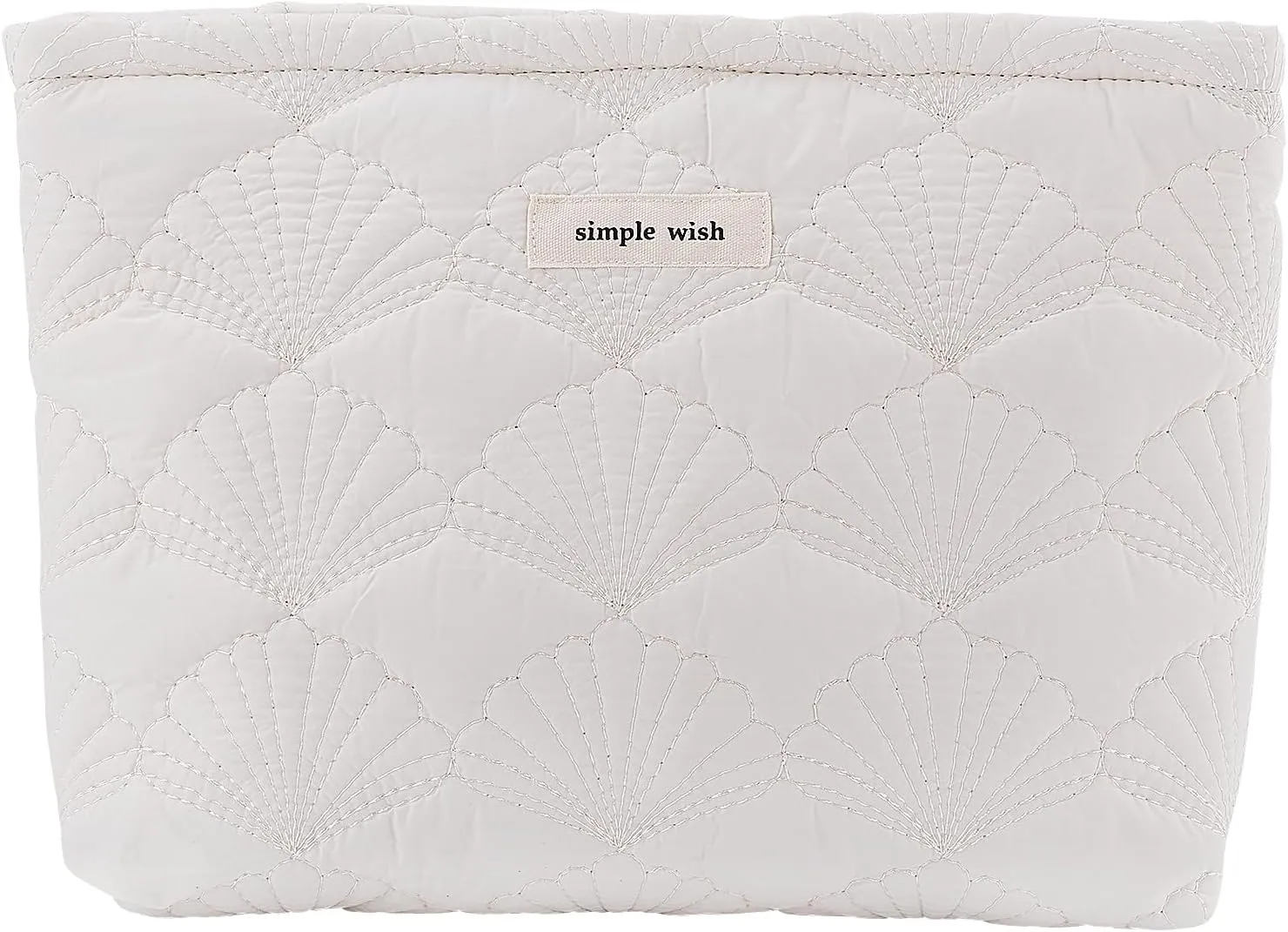 Quilted Makeup Bag, Portable Cosmetic Bag White Cotton Emergency Kit Bag Quilted Cotton Aesthetic Cute Travel Makeup Pencil Pouch with Shell Patterns for Women