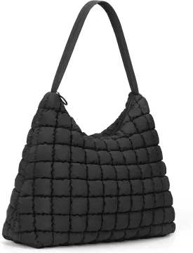 Quilted Tote Bag Puffer Hobo Bag for Women Lightweight Puffy Handbag Everyday Carryall Tote for Work Gym College