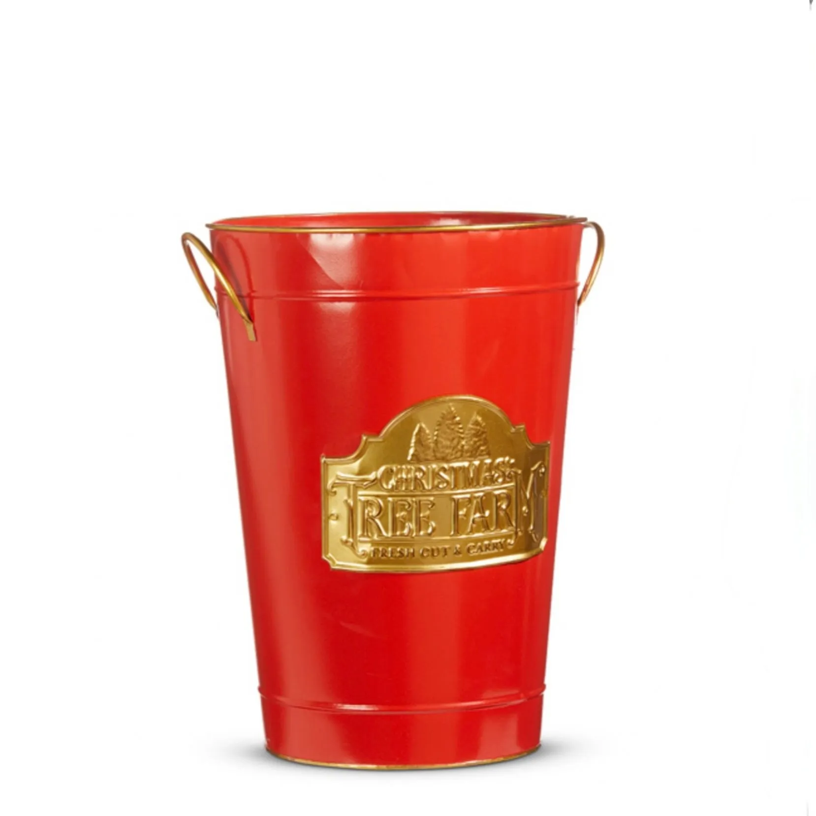Red Christmas Tree Farm Tin Bucket - Small