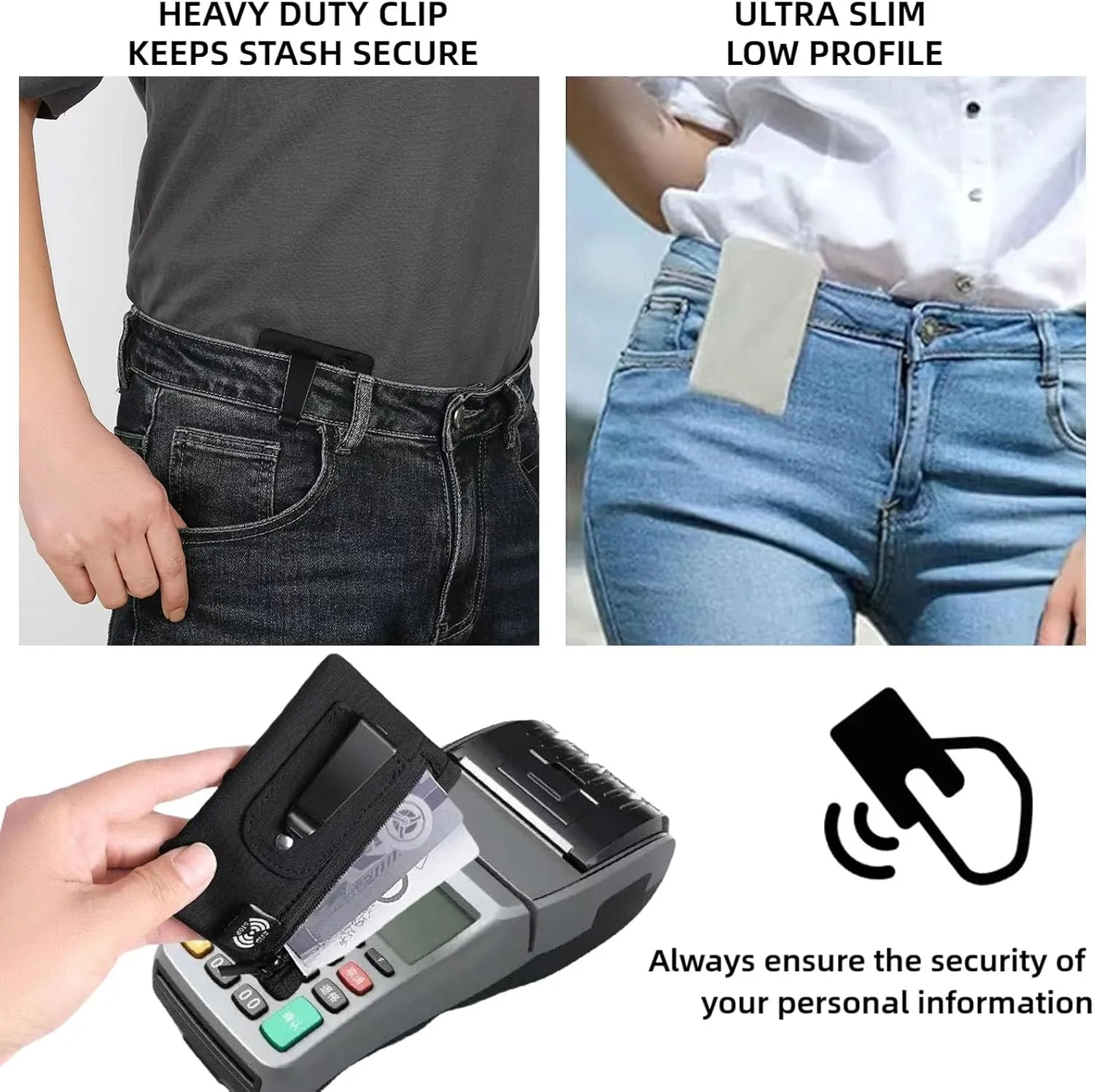 RFID Hidden Clip Stash Money Belt - Ultra Thin Anti-Theft Travel Pouch with Credit Card Slots for Women/Men, Perfect for International Travel, Daily Commute & Outdoor Activities (Dark Grey)