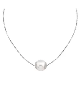 Rhodium Choker with a 10mm Round White Pearl, 13"   4" Length, Nuada Collection