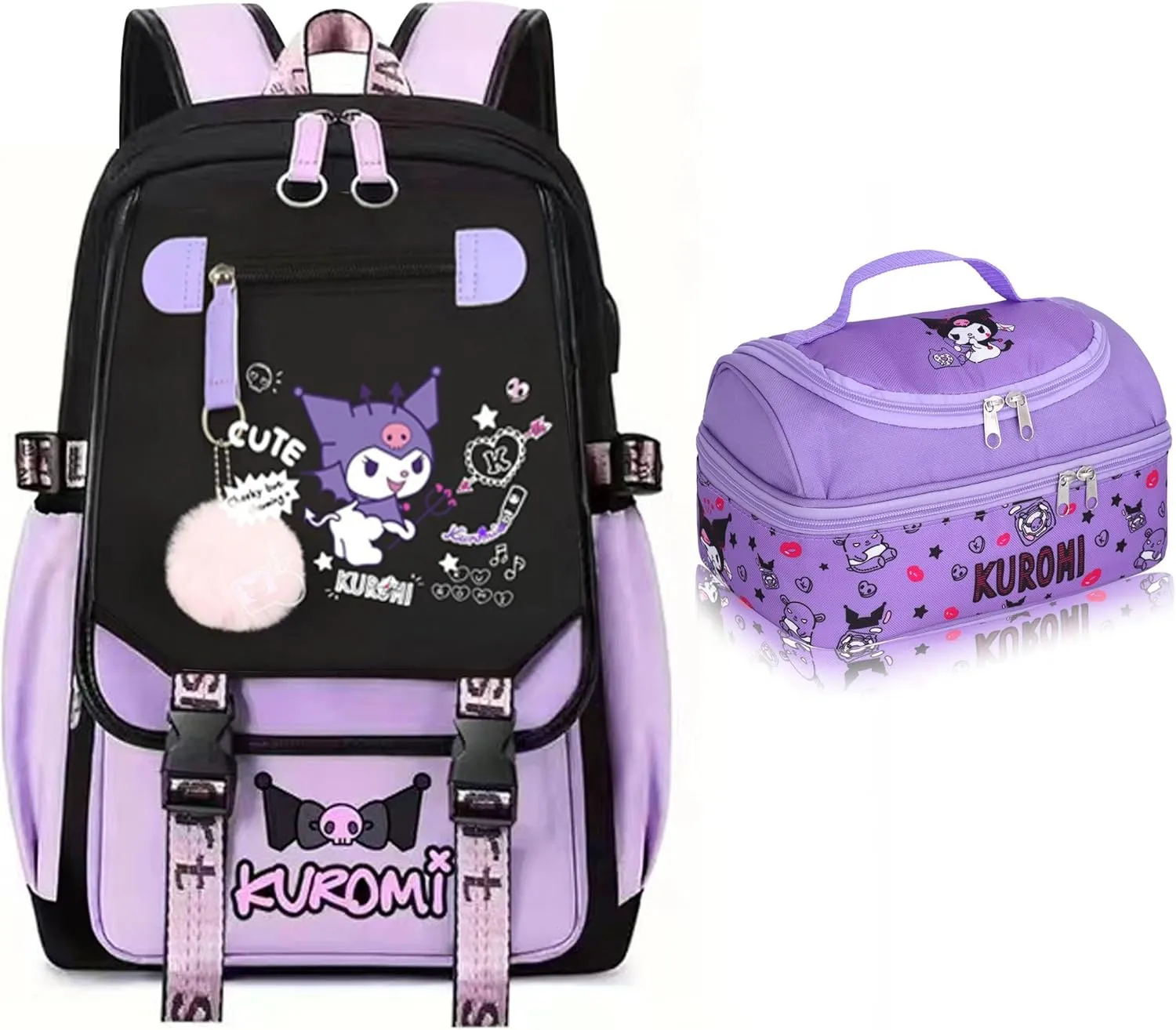 Roffatide Anime Print Business Casual Laptop Backpack Lunch Bag Shoulders Travel Hiking Daypacks Rucksack 17 Inch D