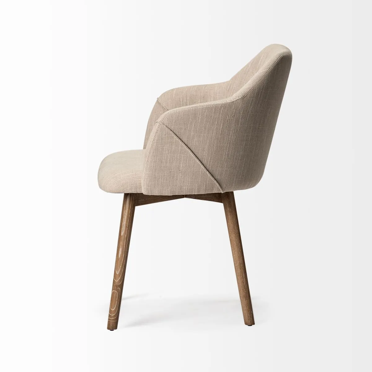 Ronald Dining Chair Cream Fabric | Brown Wood (Armchair)