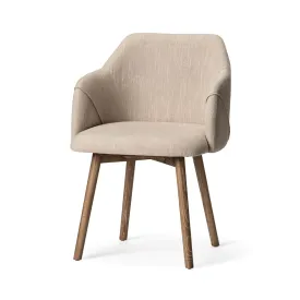 Ronald Dining Chair Cream Fabric | Brown Wood (Armchair)