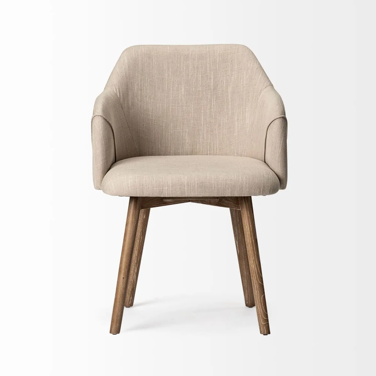 Ronald Dining Chair Cream Fabric | Brown Wood (Armchair)