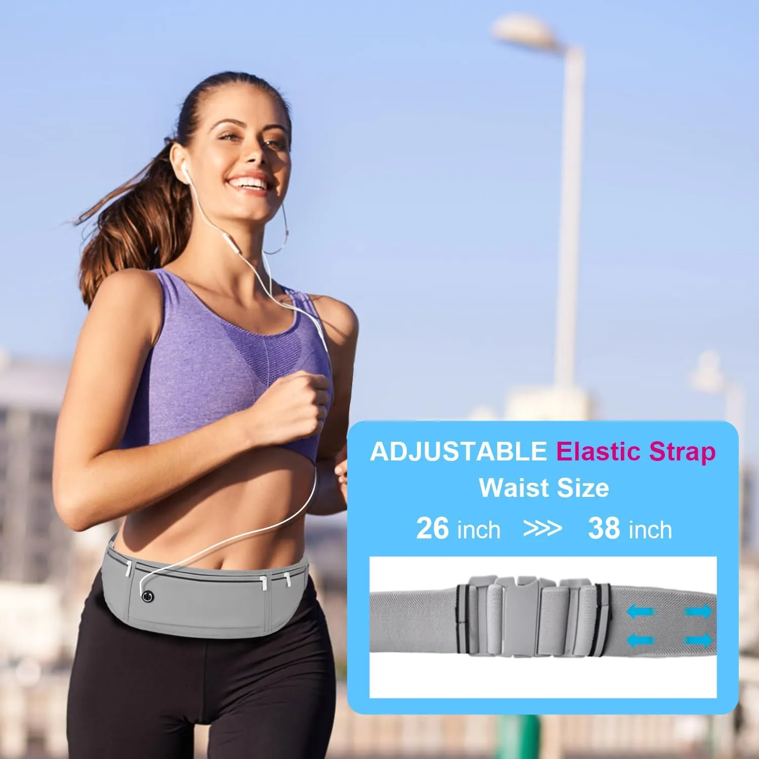 Slim Running Belt for Women Men,Runners Fanny Pack Phone Holder,Money Belt,Running Gear Accessories,with 3 Pockets(Black)