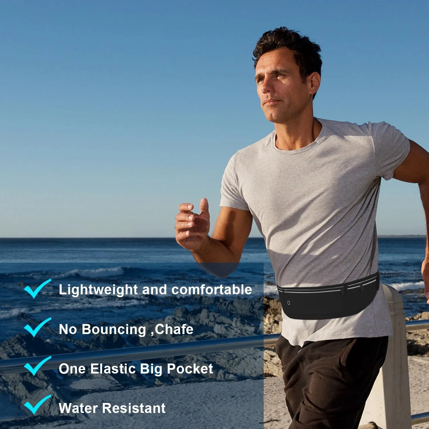 Slim Running Belt for Women Men,Runners Fanny Pack Phone Holder,Money Belt,Running Gear Accessories,with 3 Pockets(Black)