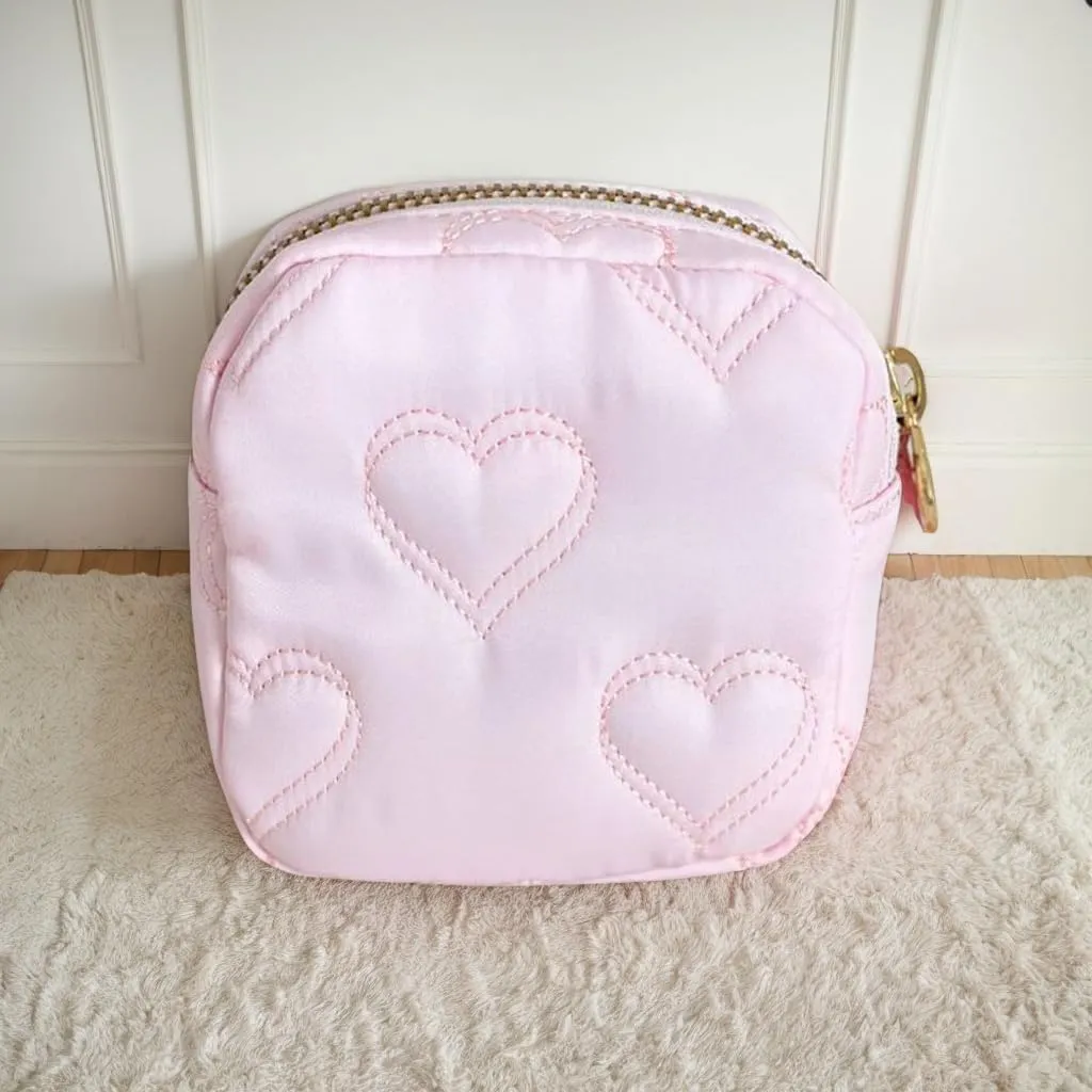 Small Makeup Bag for Purse Mini Quilted Cosmetics Travel Bag Cute Pouch for Women Girls, Pink