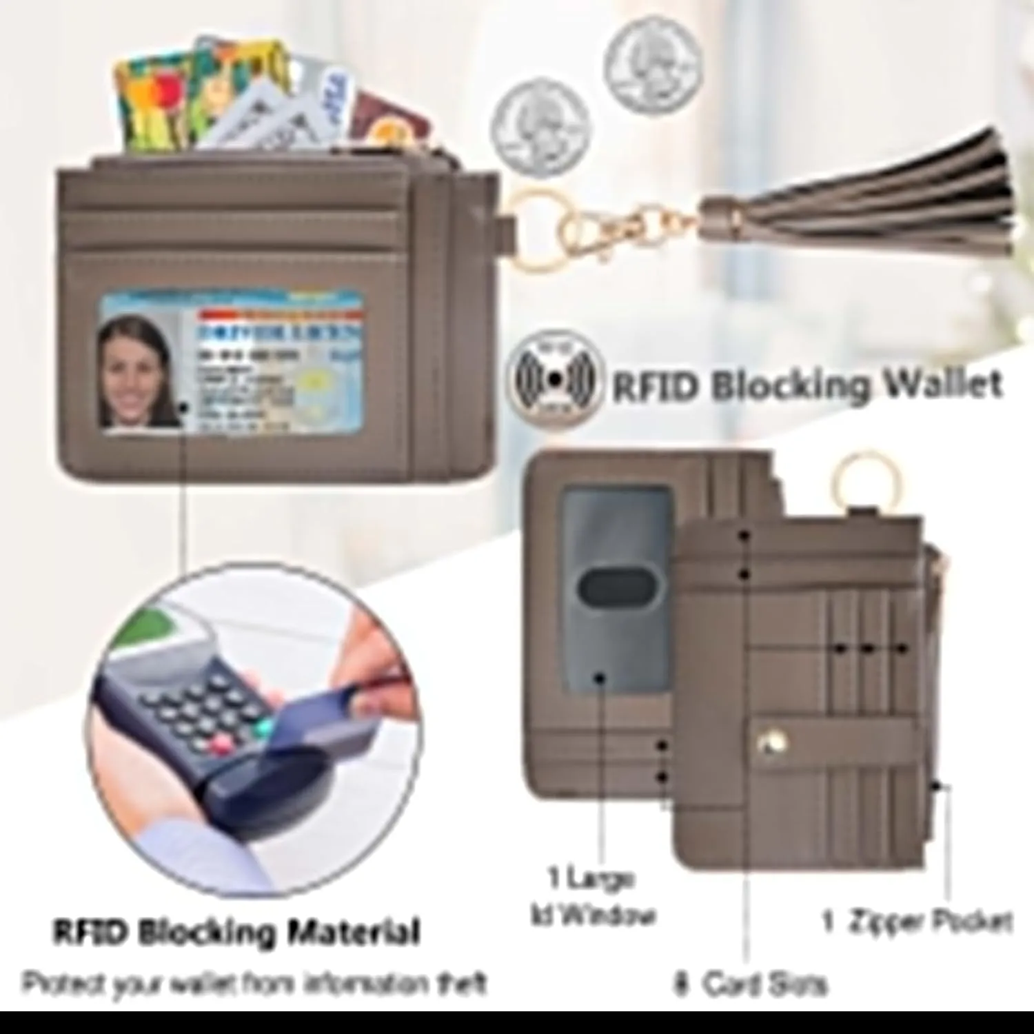 Small Wristlet Wallets for Women RFID Credit Card Holder Wallet Keychain Wristlet Wallet Credit Card Wallets for Women (Cement grey)