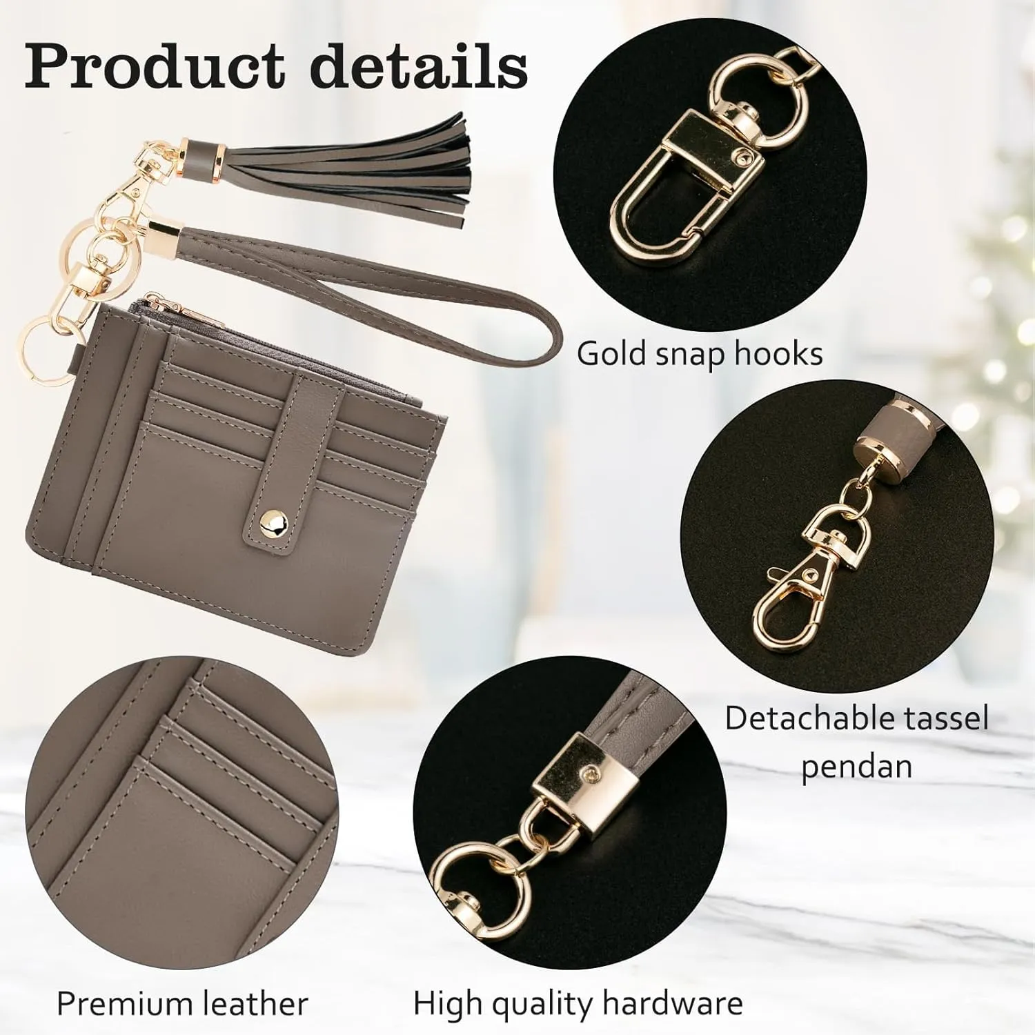 Small Wristlet Wallets for Women RFID Credit Card Holder Wallet Keychain Wristlet Wallet Credit Card Wallets for Women (Cement grey)