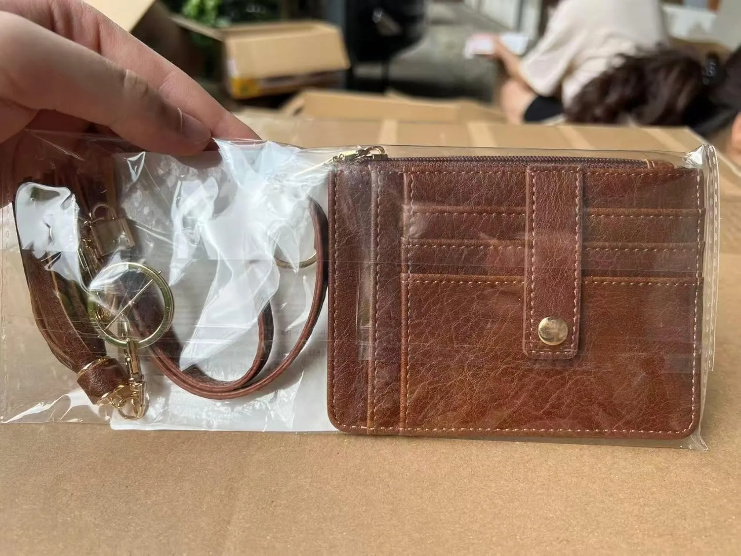 Small Wristlet Wallets for Women RFID Credit Card Holder Wallet Keychain Wristlet Wallet Credit Card Wallets for Women (Chocolate Brown)