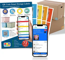 Smart QR Code Labels for Storage, Color Coded Scannable Stickers for Storage Bins, Moving Containers &Office Organization, Inventory Organizer.No Annual Fee, 72 Unique QR Code Stickers (2.5"x2.5")