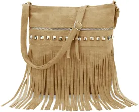 Sunwel Fashion Western Fringe Bag Cowgirl Purse Faux Suede Crossbody Bag with Tassel Country Outfit for Women (beige)
