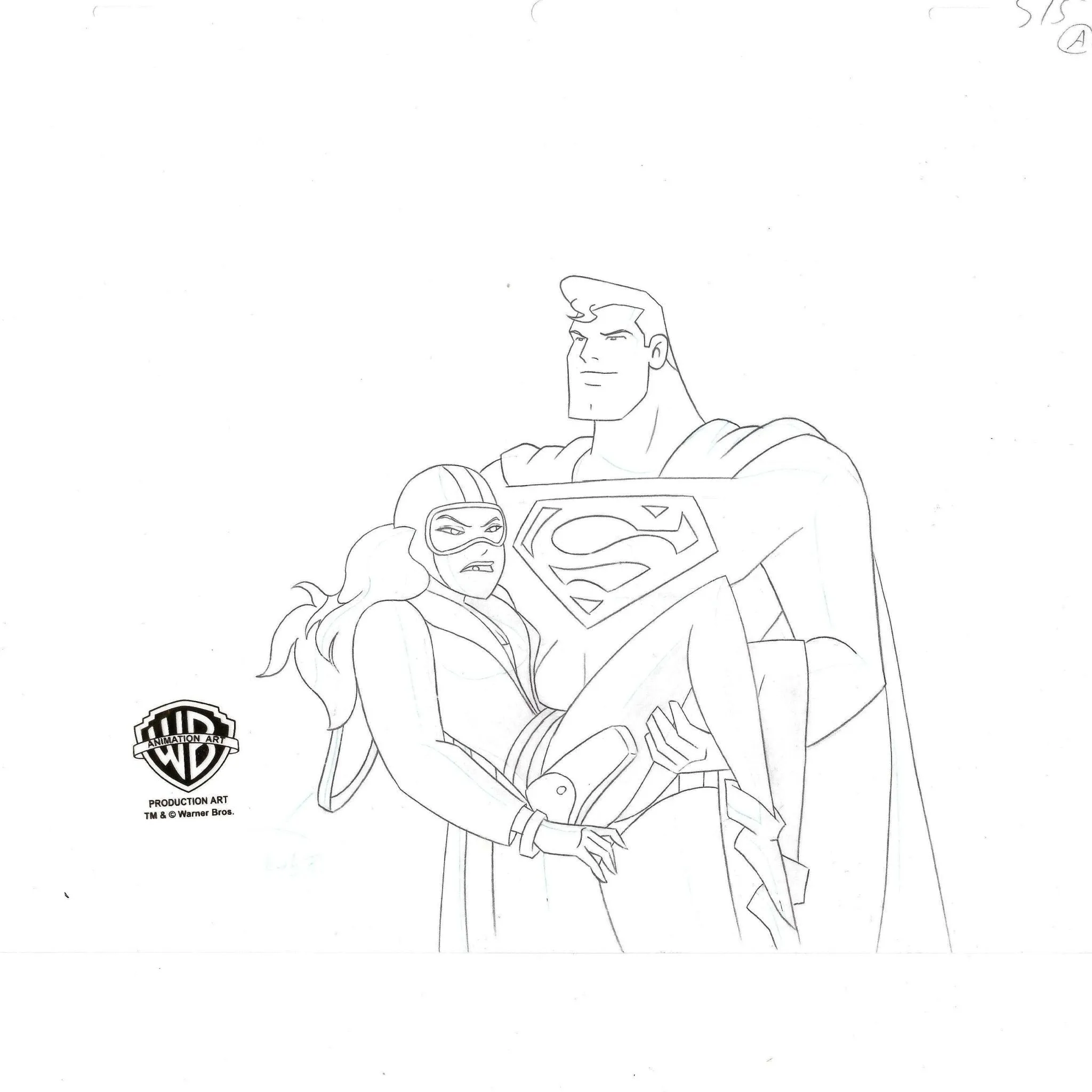 Superman the Animated Series Original Production Drawing: Superman and Roxy Rocket