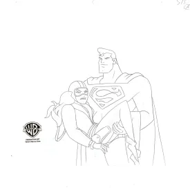 Superman the Animated Series Original Production Drawing: Superman and Roxy Rocket