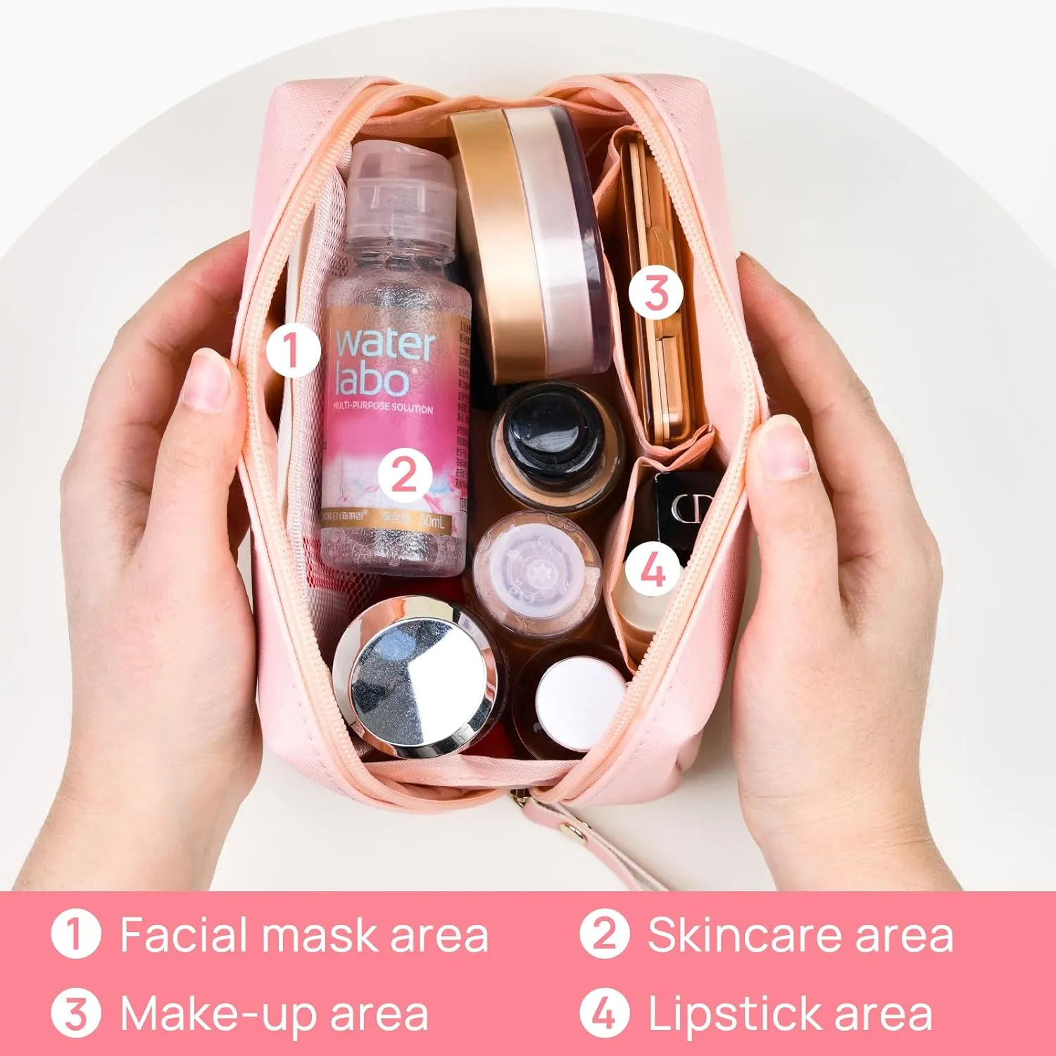 Topwey Makeup Bag, Travel Essentials Cosmetic Bags for Women, Waterproof Portable Pouch travel toiletry bag with Divider (Pink, Small)