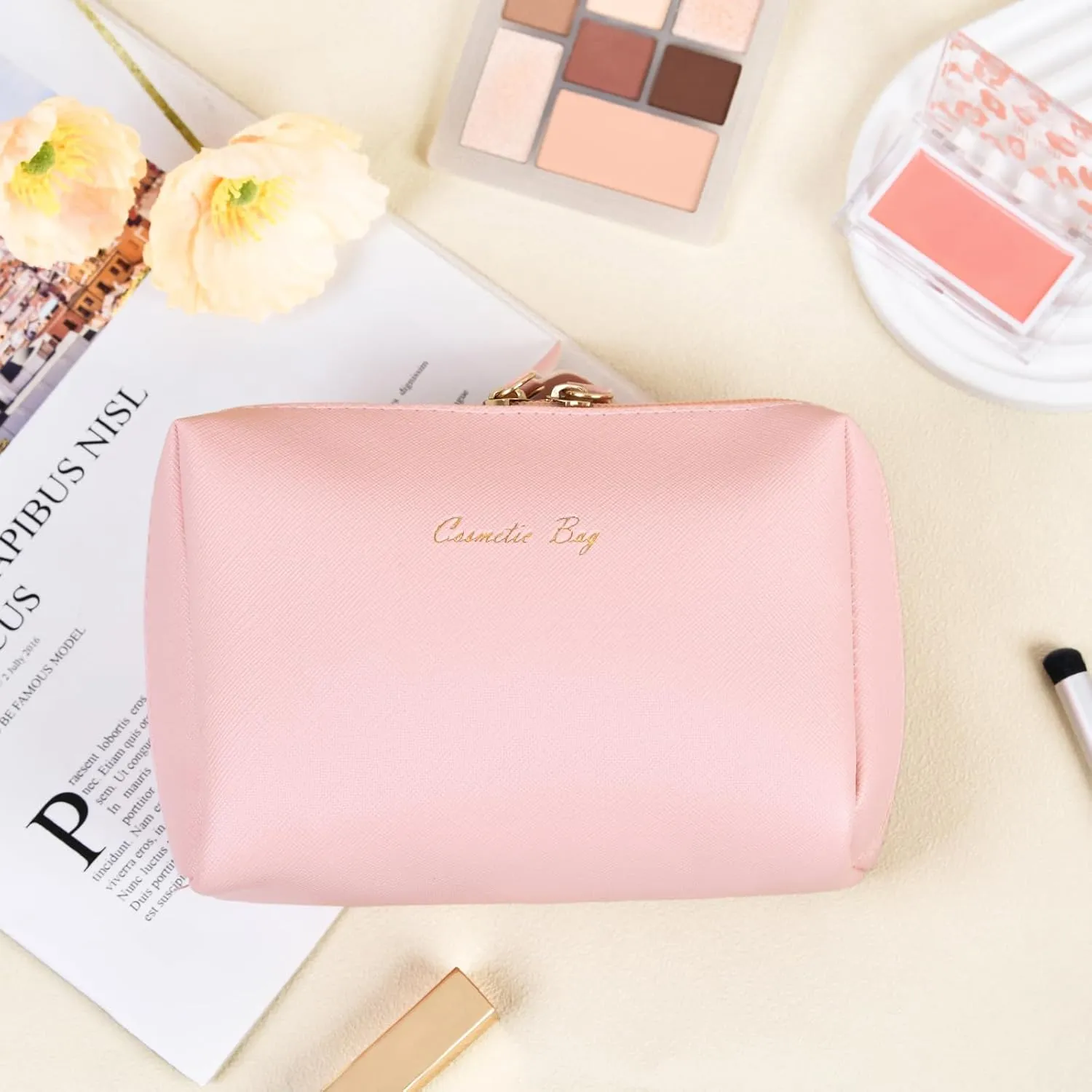 Topwey Makeup Bag, Travel Essentials Cosmetic Bags for Women, Waterproof Portable Pouch travel toiletry bag with Divider (Pink, Small)