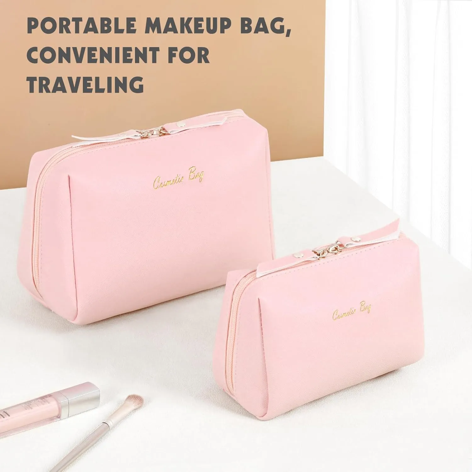 Topwey Makeup Bag, Travel Essentials Cosmetic Bags for Women, Waterproof Portable Pouch travel toiletry bag with Divider (Pink, Small)