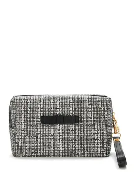 Tweed Zipper Makeup Bag With Wristlet