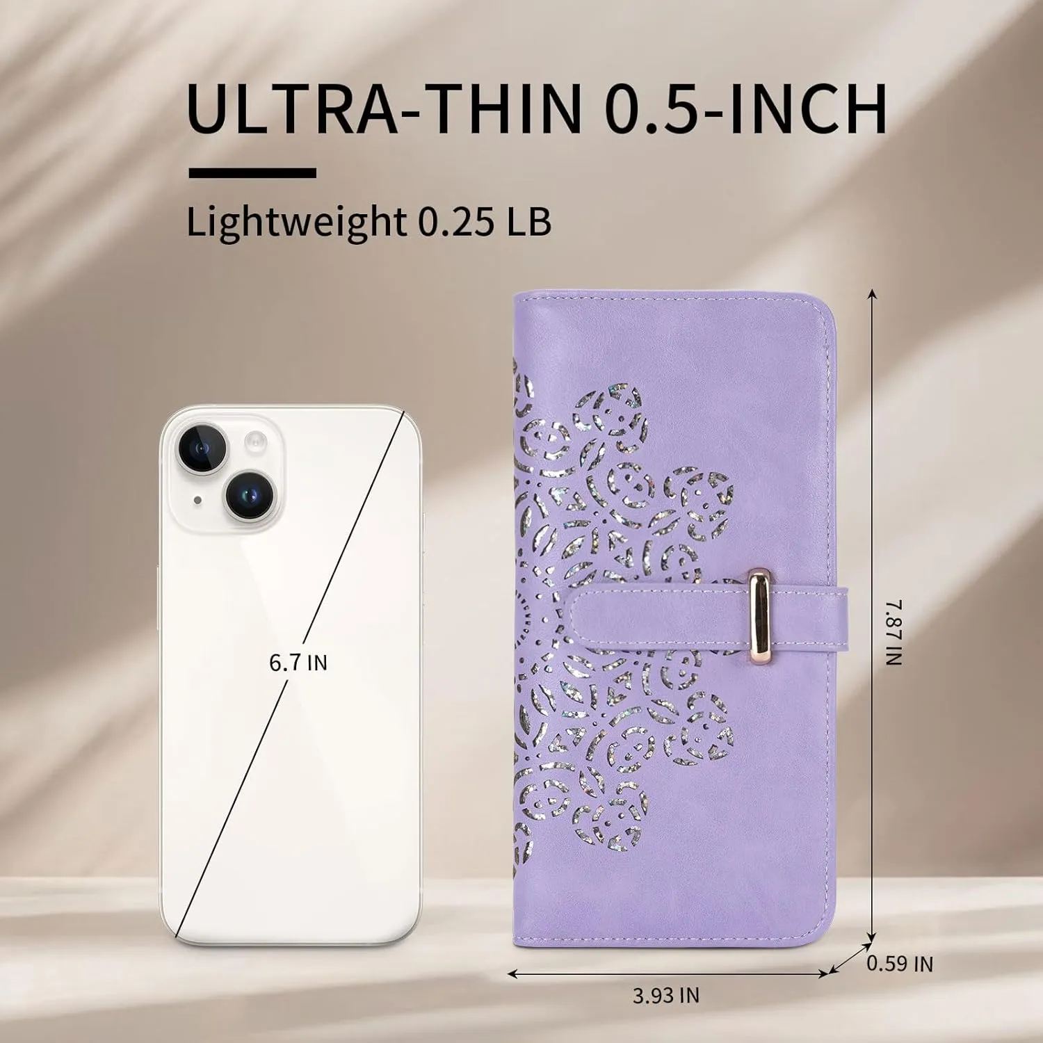 Ultra Slim RFID Wallet Women Thin Clutch Bifold Compact Long Womens Coin Wallet with Hollow Out Mandala PURPLE