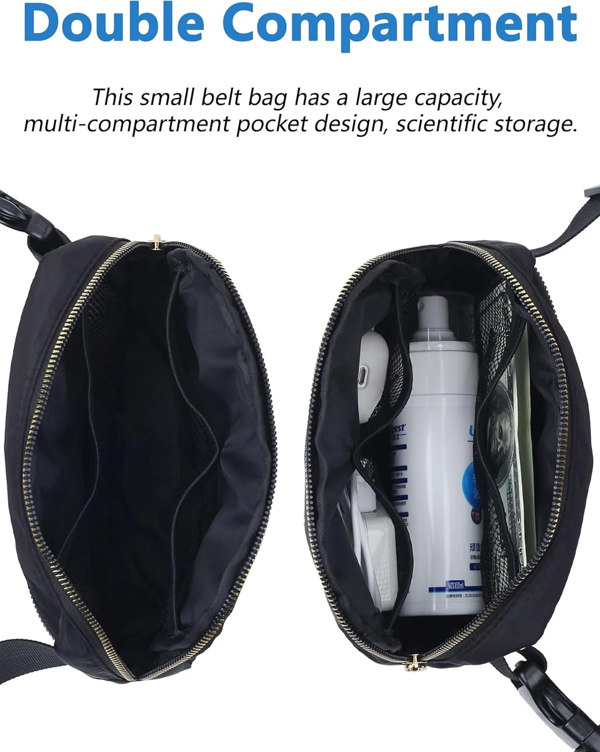 Unisex Fanny Pack for Women Men, 1L Everywhere Mini Belt Bag with Adjustable Strap, Lightweight Nylon Crossbody Bags Small Waist Pouch for Workout Running Traveling Hiking (Blue)
