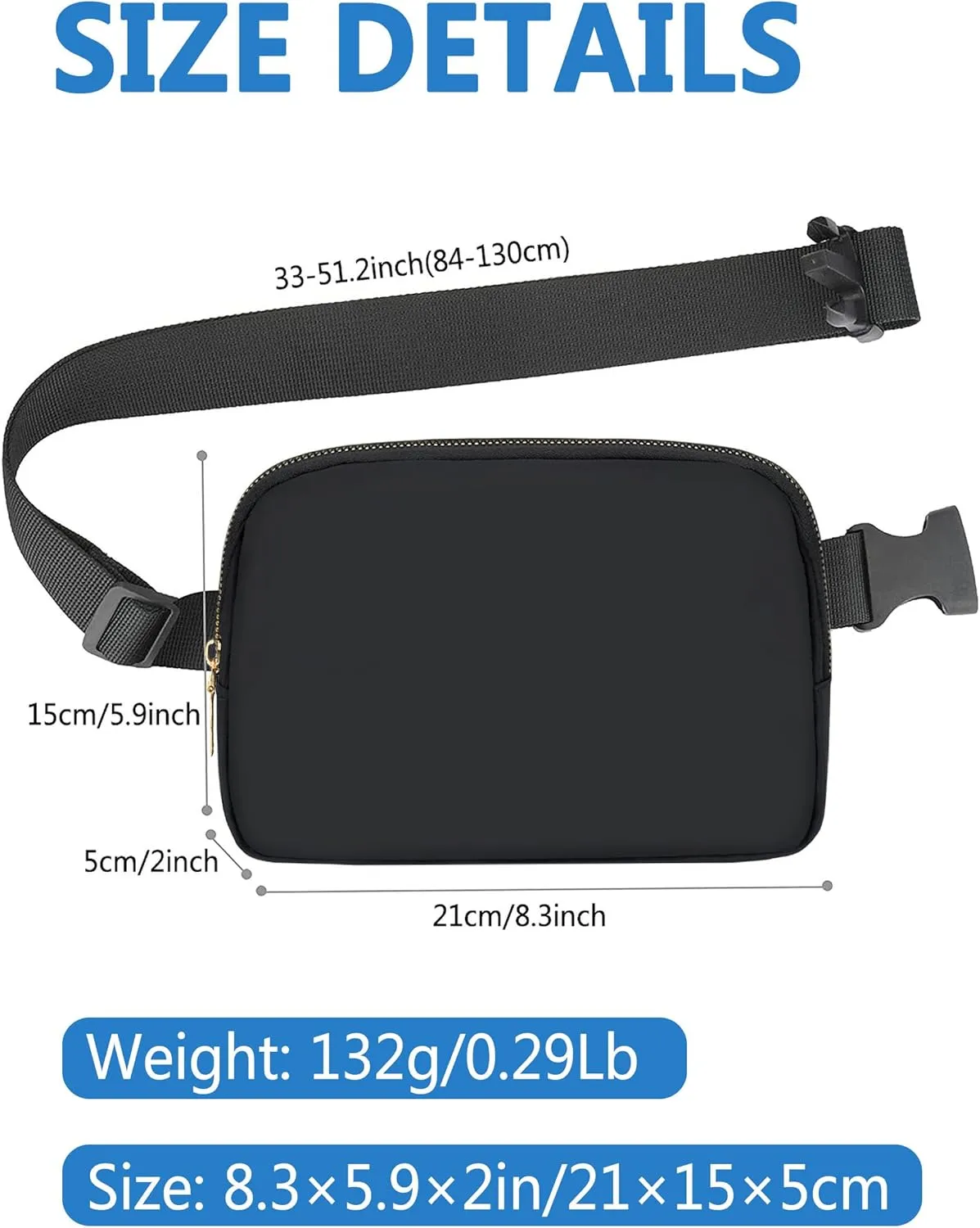 Unisex Fanny Pack for Women Men, 1L Everywhere Mini Belt Bag with Adjustable Strap, Lightweight Nylon Crossbody Bags Small Waist Pouch for Workout Running Traveling Hiking (Blue)