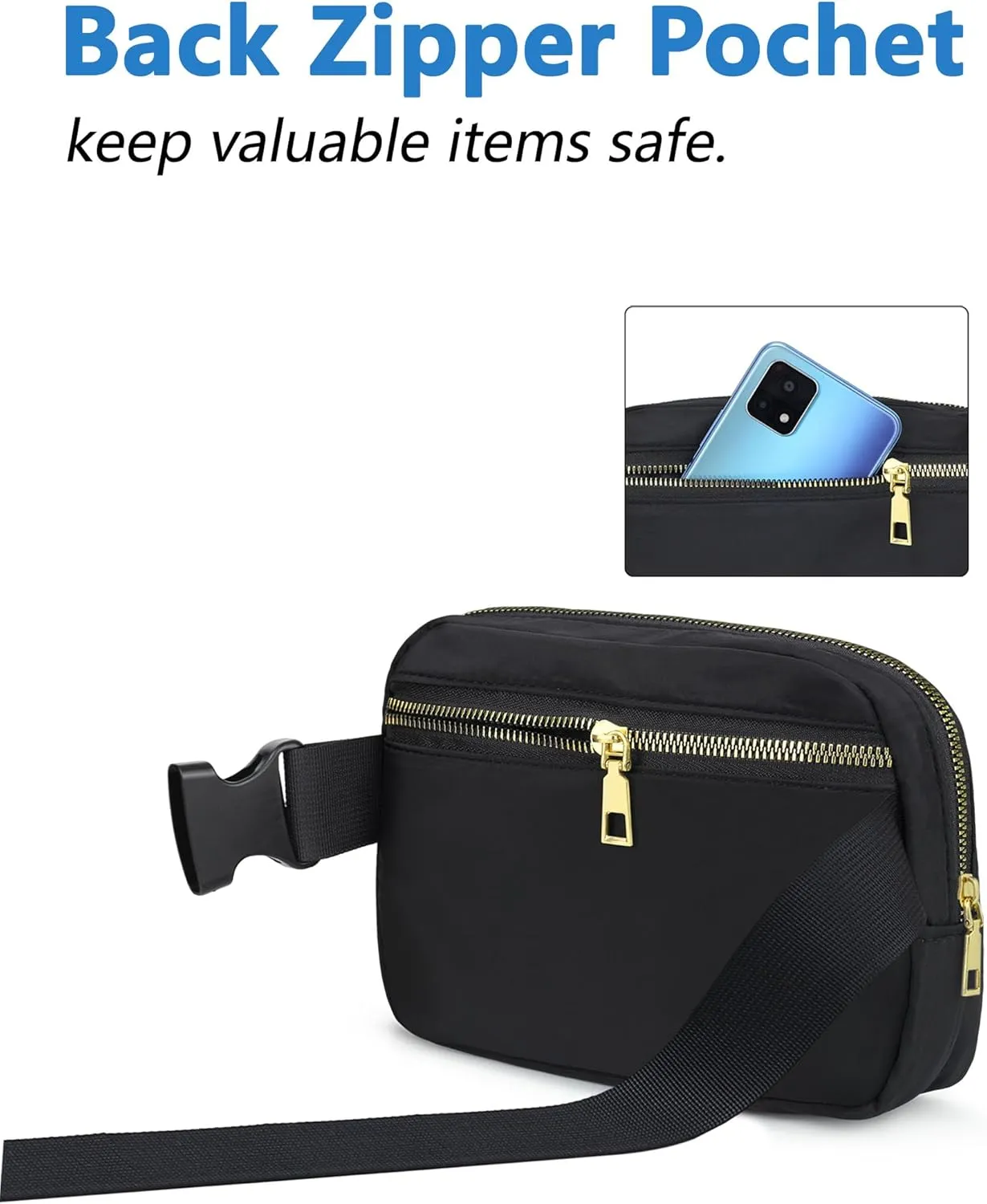 Unisex Fanny Pack for Women Men, 1L Everywhere Mini Belt Bag with Adjustable Strap, Lightweight Nylon Crossbody Bags Small Waist Pouch for Workout Running Traveling Hiking (Blue)