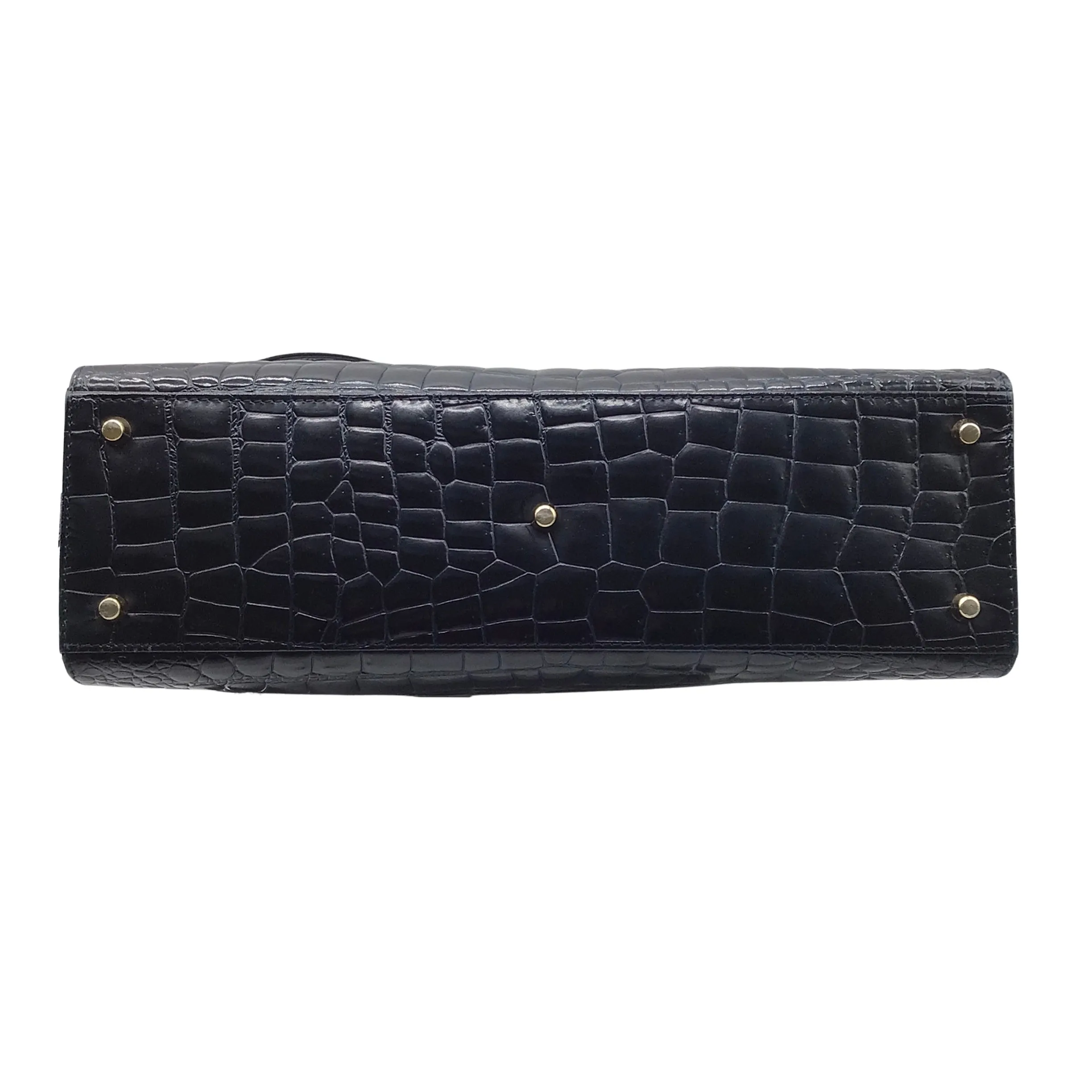 Versace Vintage 80's Croc Embossed Black Leather Satchel