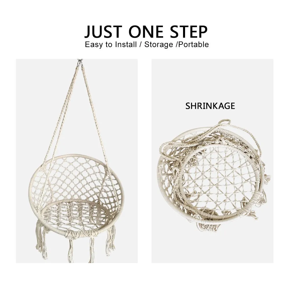 White  Hanging Hammock Chair Macrame Swing - BHORMS