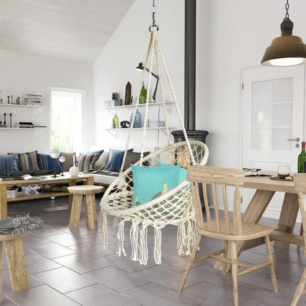 White  Hanging Hammock Chair Macrame Swing - BHORMS